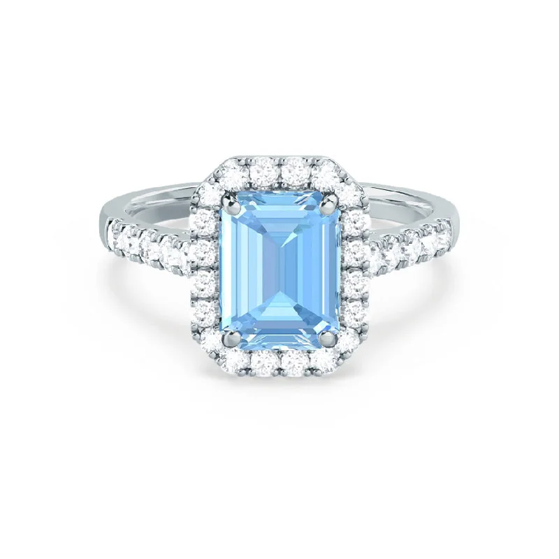 ESME - Chatham® Emerald Lab-Grown Aqua Spinel & Diamond Platinum 950 Halo