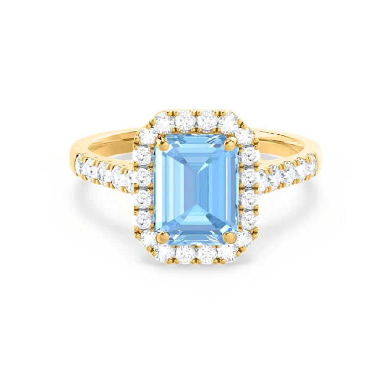 ESME - Chatham® Emerald Lab-Grown Aqua Spinel & Diamond 18k Yellow Gold Halo