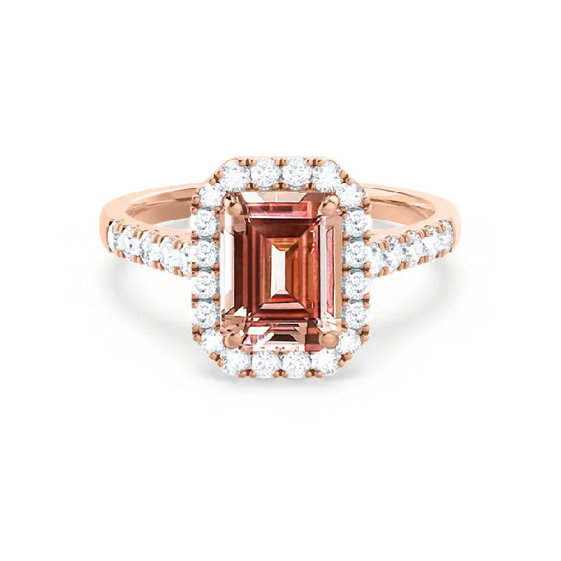 ESME - Chatham® Emerald Lab-Grown Champagne Sapphire & Diamond 18k Rose Gold Halo