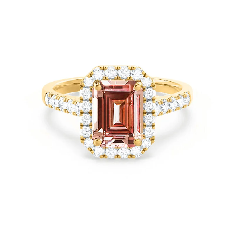 ESME - Chatham® Emerald Lab-Grown Champagne Sapphire & Diamond 18k Yellow Gold Halo