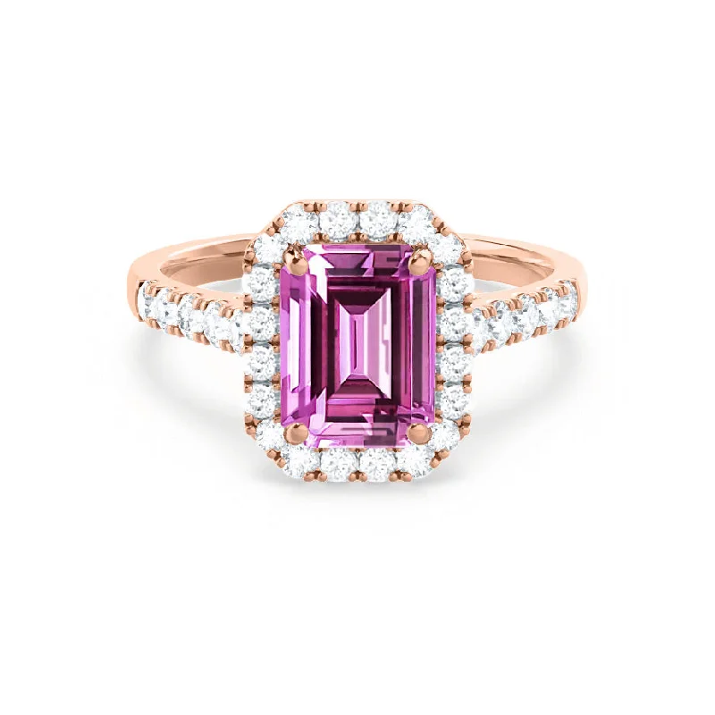 ESME - Chatham® Emerald Lab-Grown Pink Sapphire & Diamond 18k Rose Gold Halo