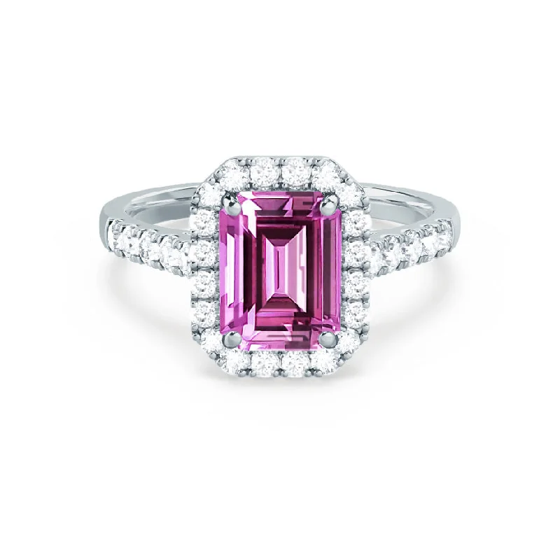 ESME - Chatham® Emerald Lab-Grown Pink Sapphire & Diamond 18k White Gold Halo