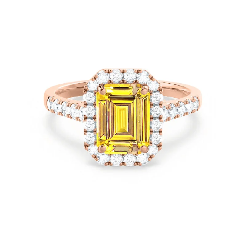 ESME - Chatham® Emerald Lab-Grown Yellow Sapphire & Diamond 18k Rose Gold Halo