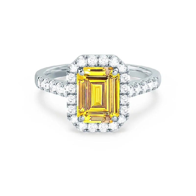 ESME - Chatham® Emerald Lab-Grown Yellow Sapphire & Diamond 18k White Gold Halo