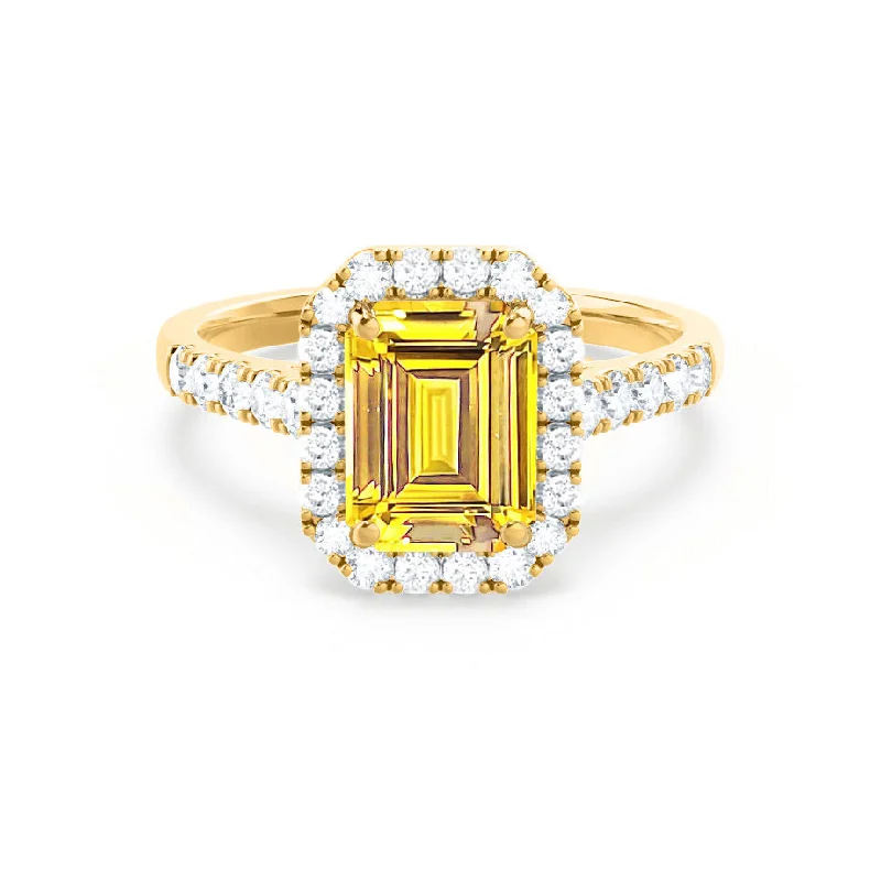 ESME - Chatham® Emerald Lab-Grown Yellow Sapphire & Diamond 18k Yellow Gold Halo