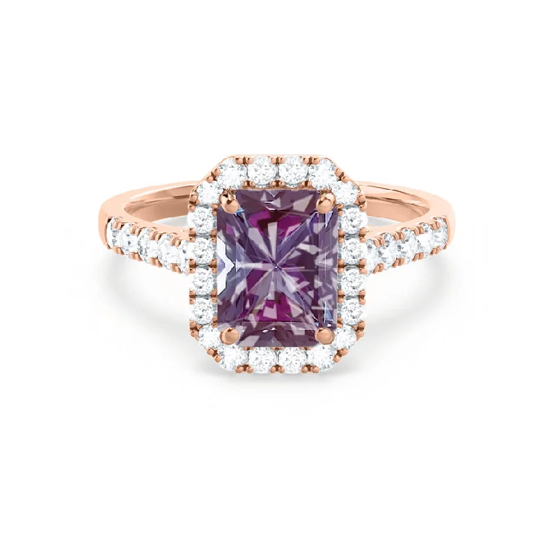 ESME - Chatham® Radiant Lab-Grown Alexandrite & Diamond 18k Rose Gold Halo