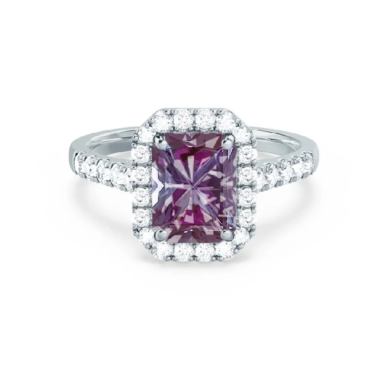 ESME - Chatham® Radiant Lab-Grown Alexandrite & Diamond 18k White Gold Halo