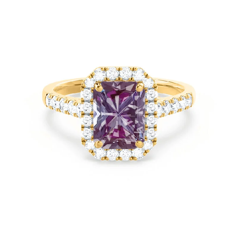 ESME - Chatham® Radiant Lab-Grown Alexandrite & Diamond 18k Yellow Gold Halo