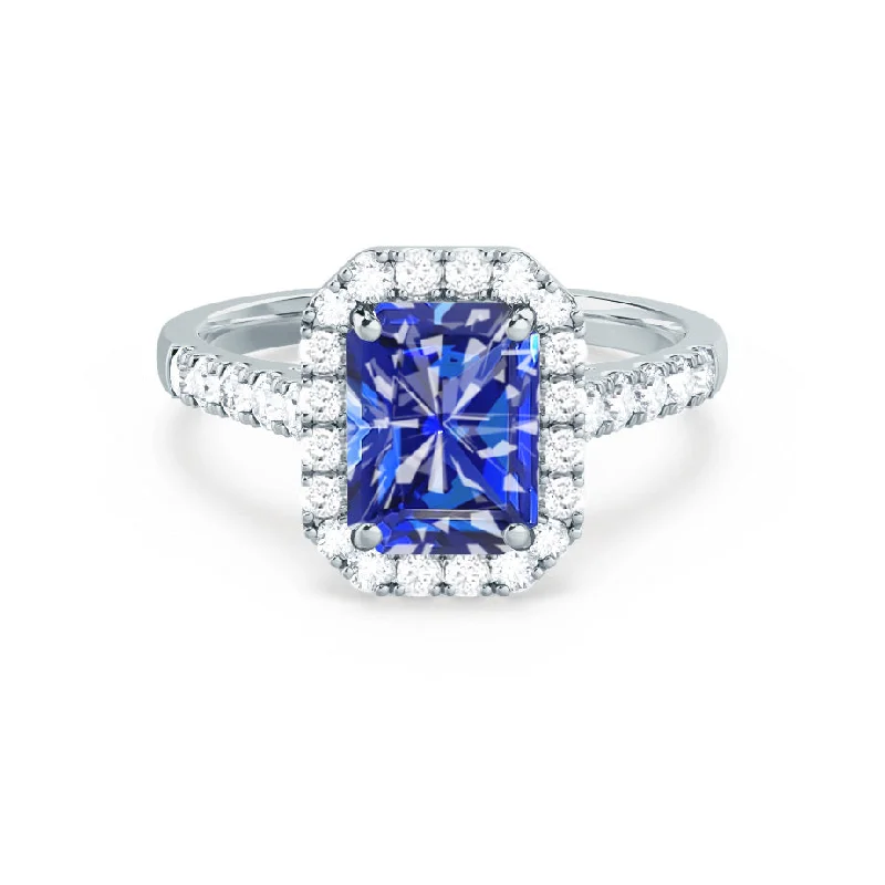 ESME - Chatham® Radiant Lab-Grown Blue Sapphire & Diamond 18k White Gold Halo