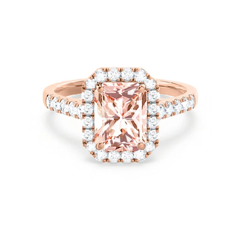 ESME - Chatham® Radiant Lab-Grown Champagne Sapphire & Diamond 18k Rose Gold Halo