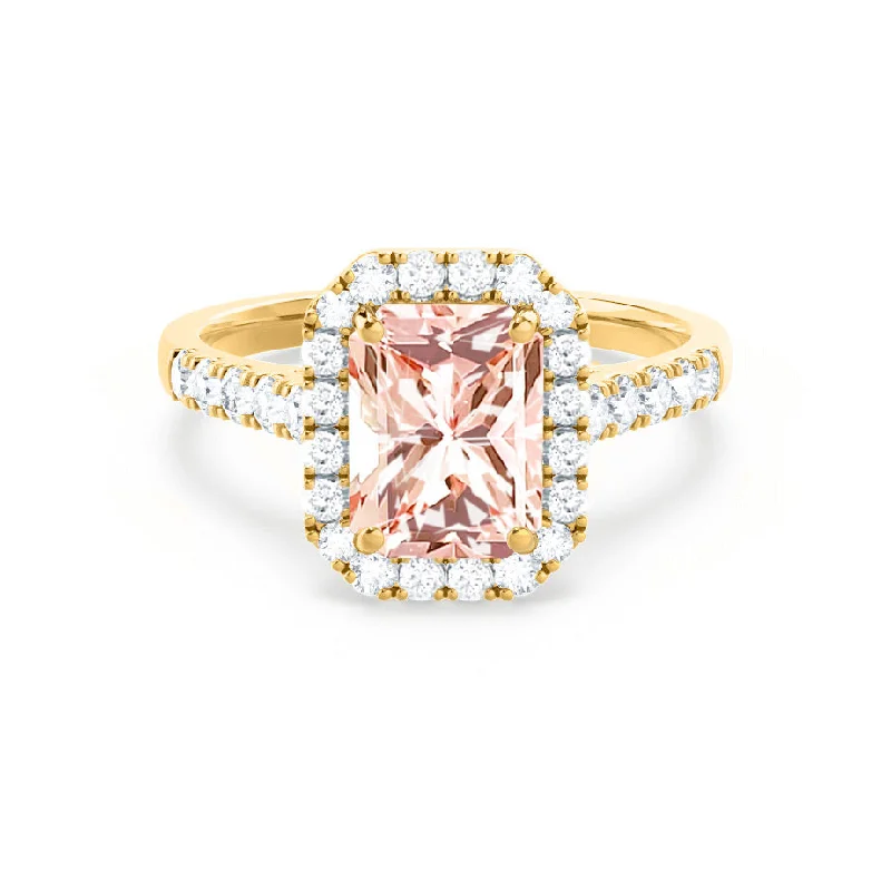 ESME - Chatham® Radiant Lab-Grown Champagne Sapphire & Diamond 18k Yellow Gold Halo