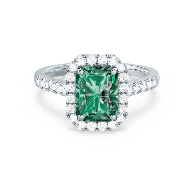 ESME - Chatham® Radiant Lab-Grown Emerald & Diamond 18k White Gold Halo