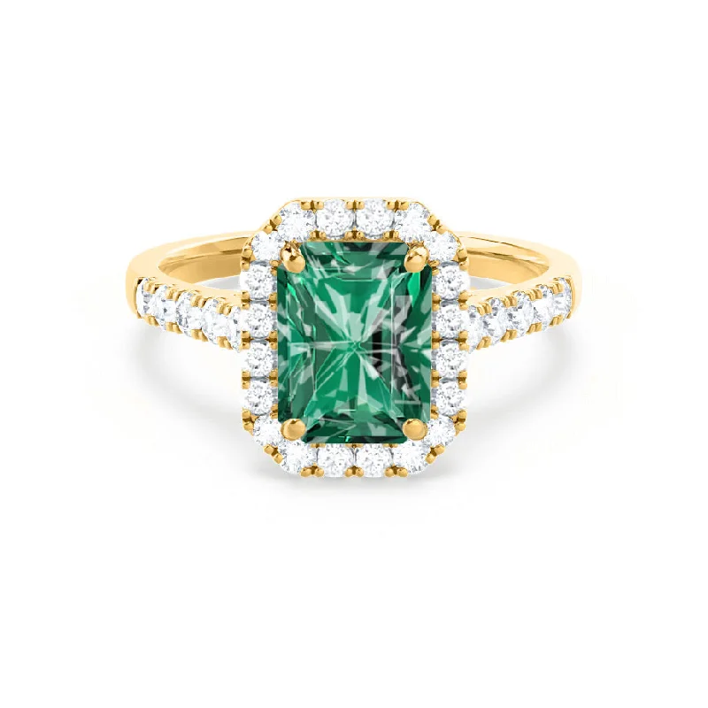 ESME - Chatham® Radiant Lab-Grown Emerald & Diamond 18k Yellow Gold Halo