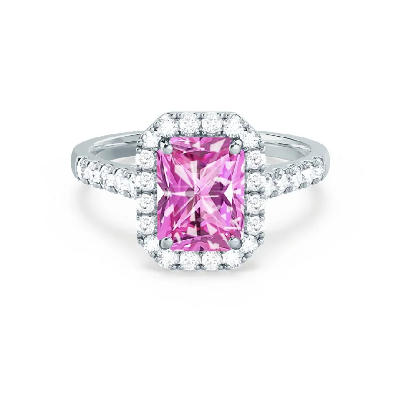 ESME - Chatham® Radiant Lab-Grown Pink Sapphire & Diamond 18k White Gold Halo