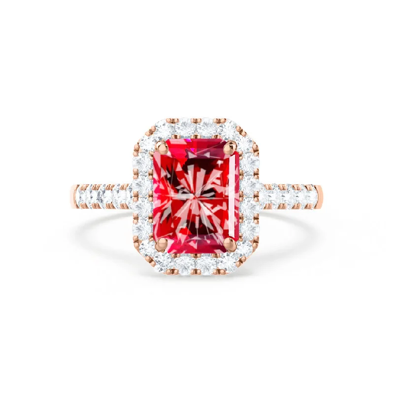 ESME - Chatham® Radiant Lab-Grown Ruby & Diamond 18k Rose Gold Halo