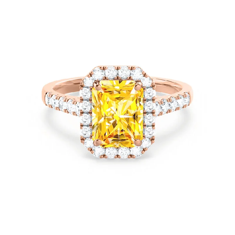 ESME - Chatham® Radiant Lab-Grown Yellow Sapphire & Diamond 18k Rose Gold Halo