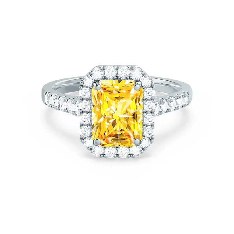 ESME - Chatham® Radiant Lab-Grown Yellow Sapphire & Diamond 18k White Gold Halo