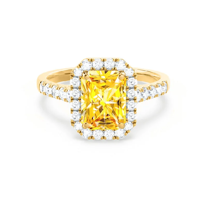 ESME - Chatham® Radiant Lab-Grown Yellow Sapphire & Diamond 18k Yellow Gold Halo