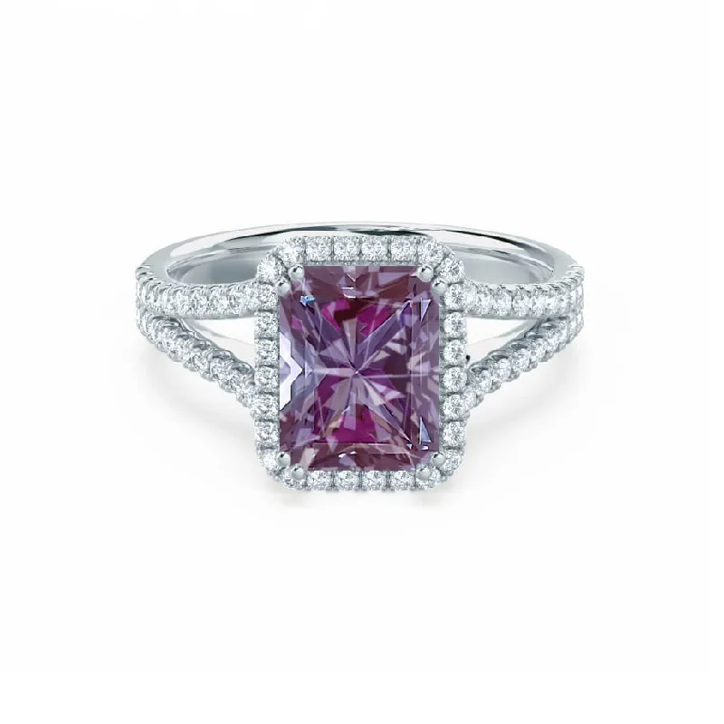 EVERLY - Chatham® Radiant Alexandrite & Diamond 18k White Gold Split Shank Halo Ring