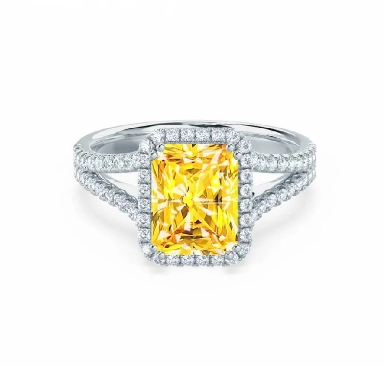 EVERLY - Chatham® Radiant Yellow Sapphire & Diamond 18k White Gold Split Shank Halo Ring