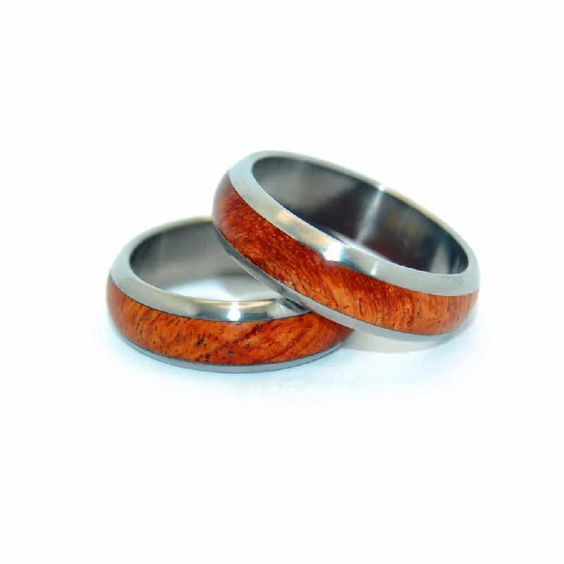 Every Drop Amboyna | Amboyna Wood & Titanium - Unique Wedding Ring - Wedding Ring Set