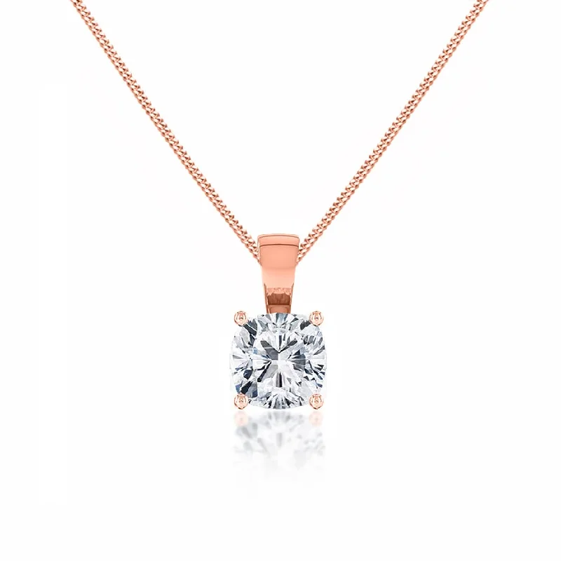 FILIPPA - Cushion Cut  Lab Diamond 4 Claw Drop Pendant 18k Rose Gold