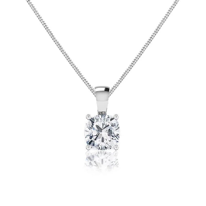 FILIPPA - Cushion Cut  Lab Diamond 4 Claw Drop Pendant 18k White Gold