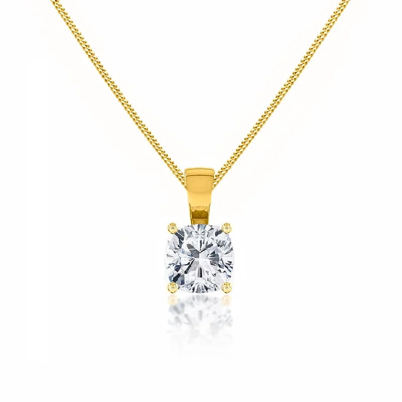 FILIPPA - Cushion Cut  Lab Diamond 4 Claw Drop Pendant 18k Yellow Gold