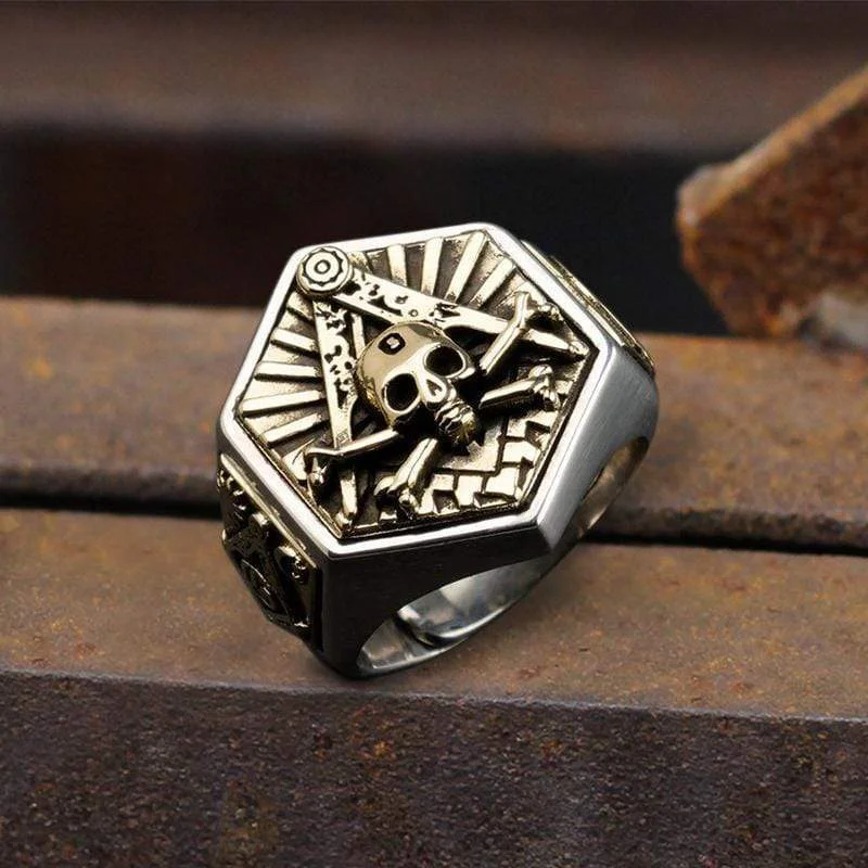 Freemason Light Sterling Silver Masonic Skull Ring