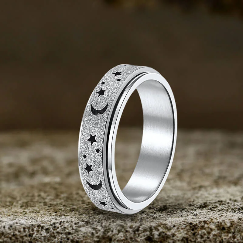 Frosted Hollow Star Moon Stainless Steel Spinner Ring