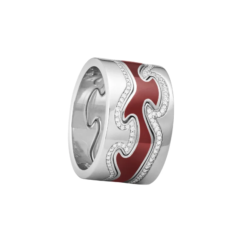 Fusion 18K White Gold Ring w. Red HyCeram & Diamonds