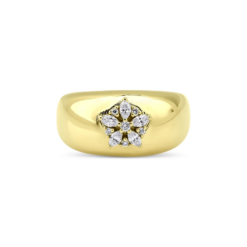 Fleur Sparkle 18K Gold Ring w. Diamonds