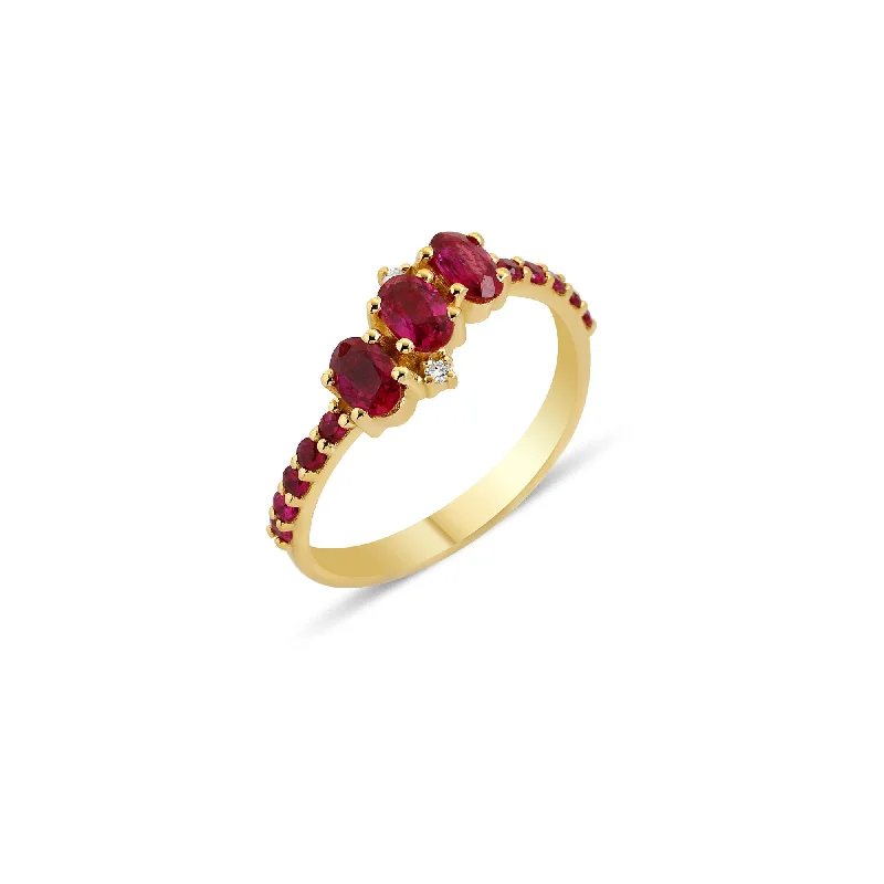 Seraphina Trio 18K Gold Ring w. Rubies & Diamond