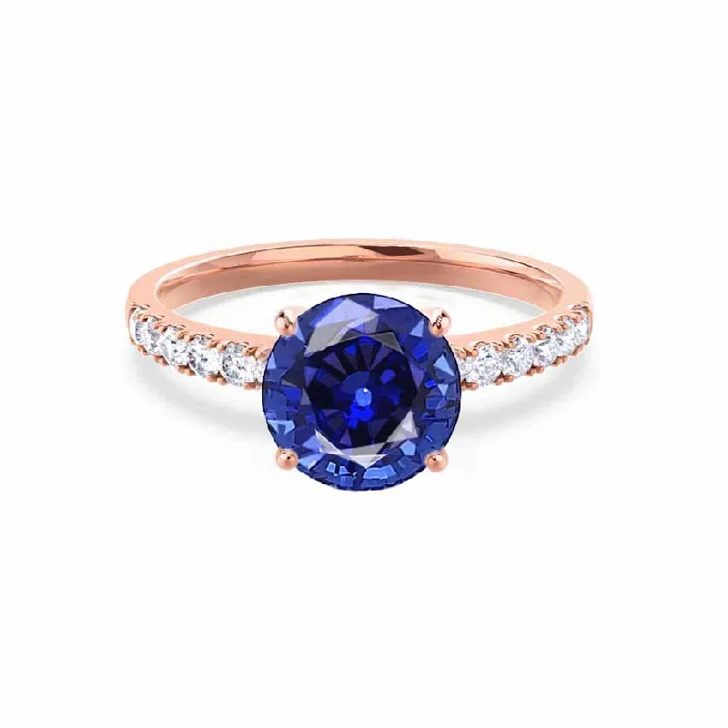 GISELLE - Chatham® Lab Grown Blue Sapphire & Diamond 18k Rose Gold Solitaire