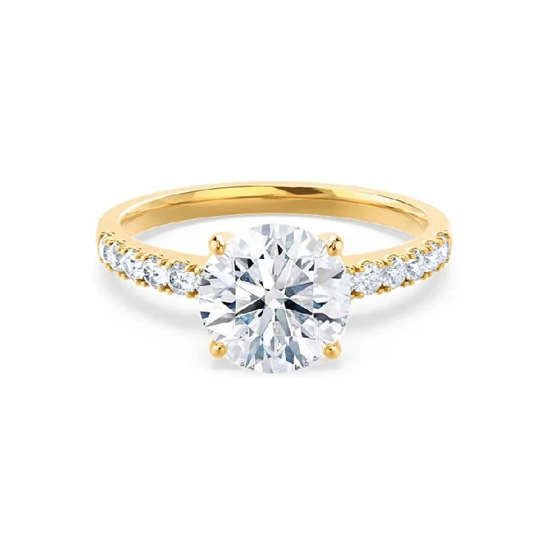 GISELLE - Ready to Ship 0.60ct Round Moissanite & Diamond 18k Yellow Gold Solitaire Ring