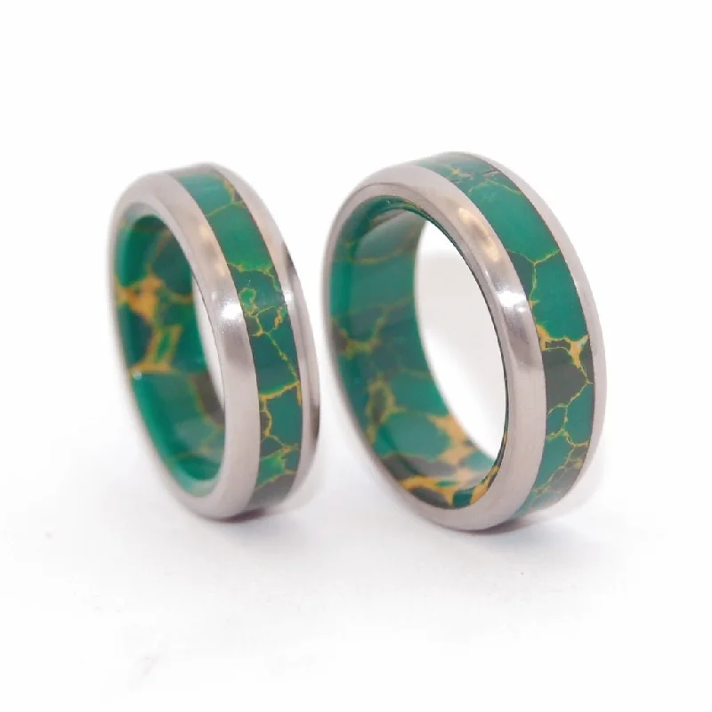 God Of Wolves | Titanium & Jade Wedding Bands Pair