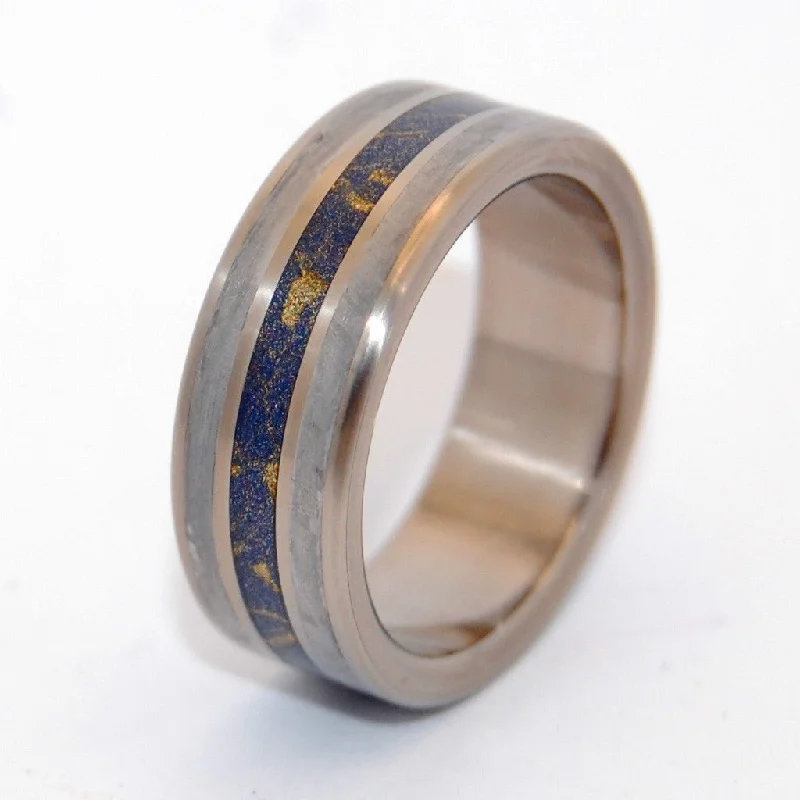 Comet's Tail | Men's Meteorite, Blue Gold M3 Mokume Gane & Titanium Wedding Ring