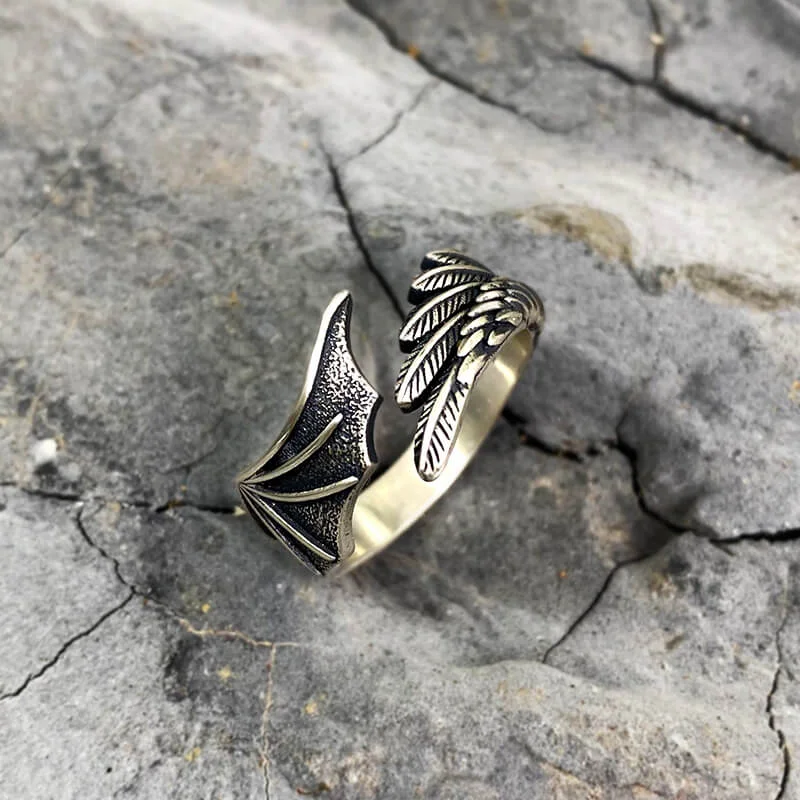 Gothic Angel Demon Wing Sterling Silver Ring