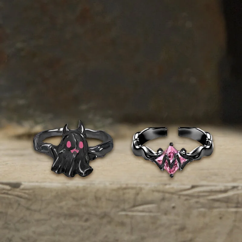 Gothic Ghost Copper Silver Plated Open Ring Set