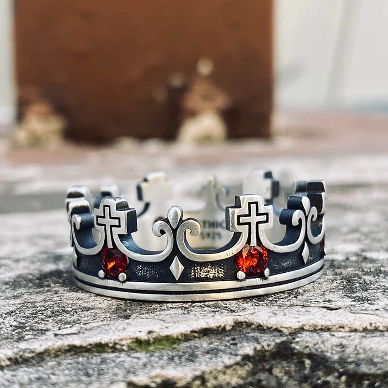 Gothic Roman Gemstone Crown Sterling Silver Ring