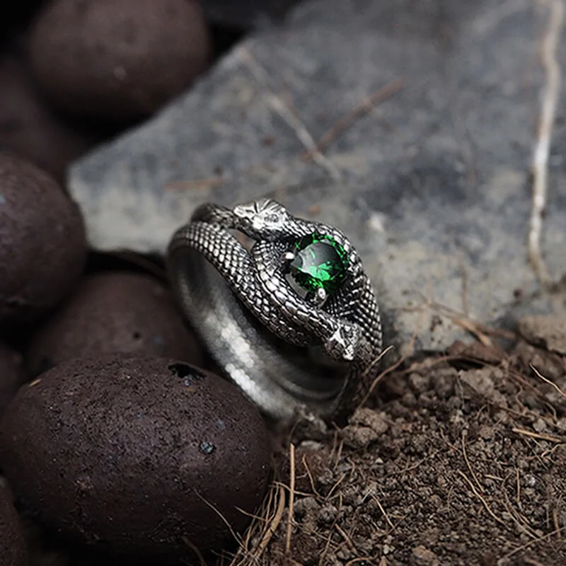 Gothic Stone Set Sterling Silver Snake Ring