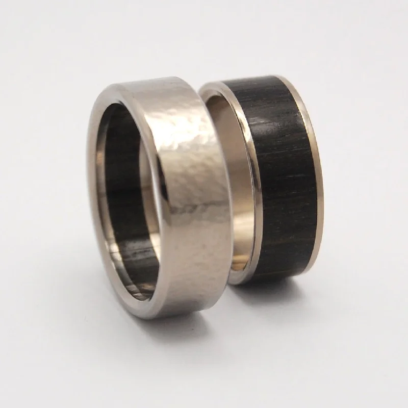 Bog | Aged Bog Oak & Titanium - Unique Wedding Ring - Titanium Wedding Ring Sets