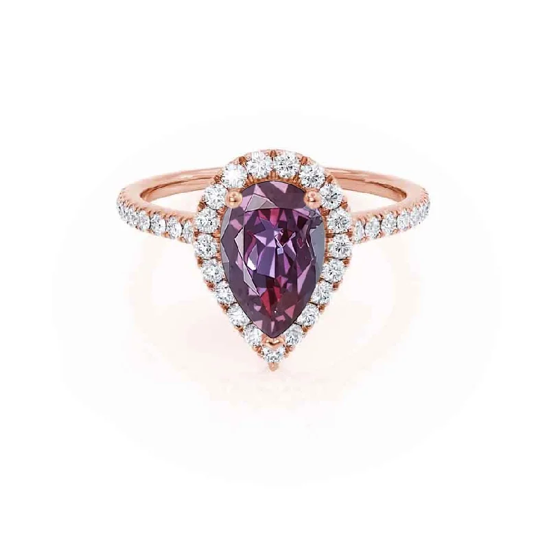 HARLOW - Chatham® Pear Alexandrite & Diamond 18k Rose Gold Halo