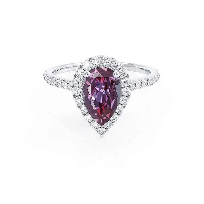 HARLOW - Chatham® Pear Alexandrite & Diamond 18k White Gold Halo