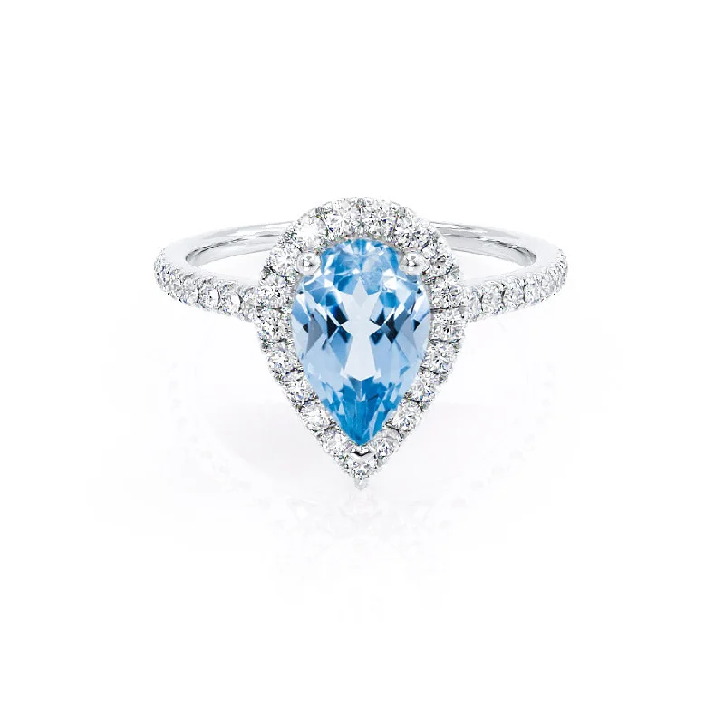 HARLOW - Chatham® Pear Aqua Spinel & Diamond 18k White Gold Halo