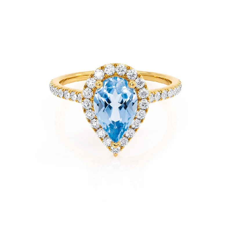 HARLOW - Chatham® Pear Aqua Spinel & Diamond 18k Yellow Gold Halo