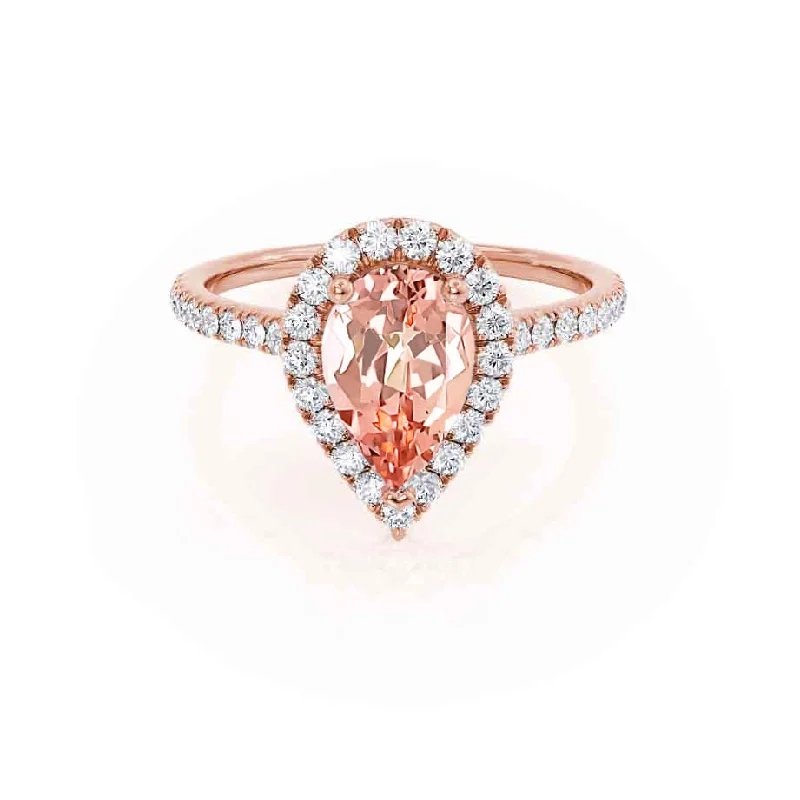 HARLOW - Chatham® Pear Champagne Sapphire & Diamond 18k Rose Gold Halo