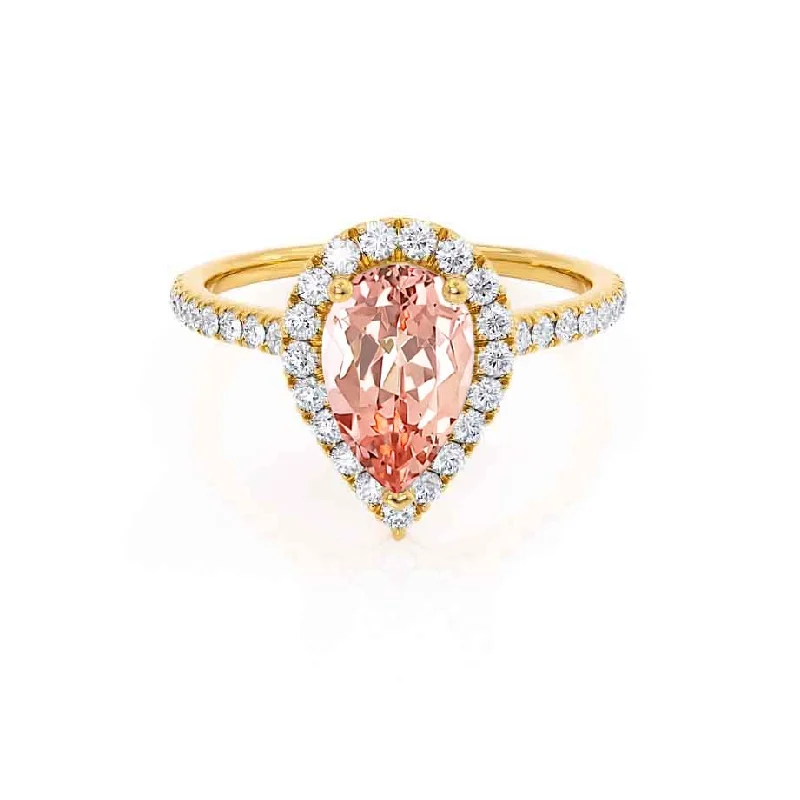 HARLOW - Chatham® Pear Champagne Sapphire & Diamond 18k Yellow Gold Halo