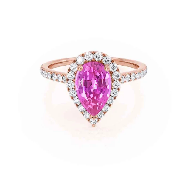 HARLOW - Chatham® Pear Pink Sapphire & Diamond 18k Rose Gold Halo