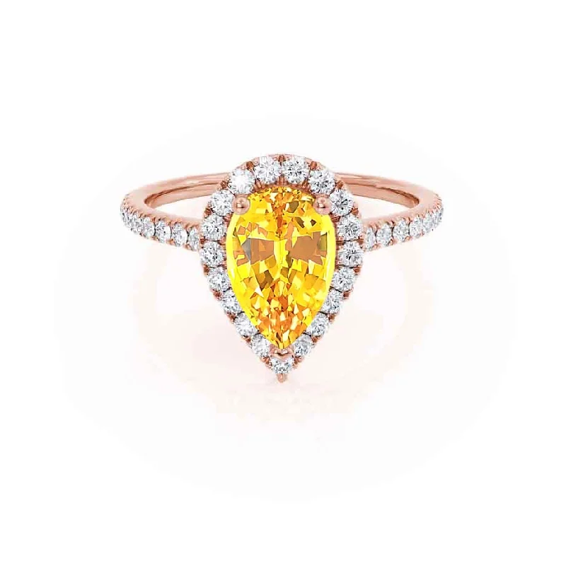 HARLOW - Chatham® Pear Yellow Sapphire & Diamond 18k Rose Gold Halo